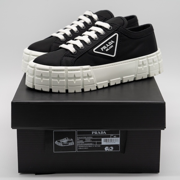 size 40eu 10 US Prada Double Wheel Platform Sneaker Black Nylon - Picture 13 of 14